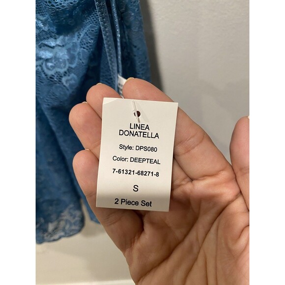 Y2K Linea Donatella Womens Lace Babydoll & Thong Lingerie Set, Deep Teal Sz S - Picture 7 of 11